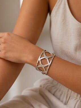 Kenilworth Prototype Brushed Silver Geometric Cuff Bracelet